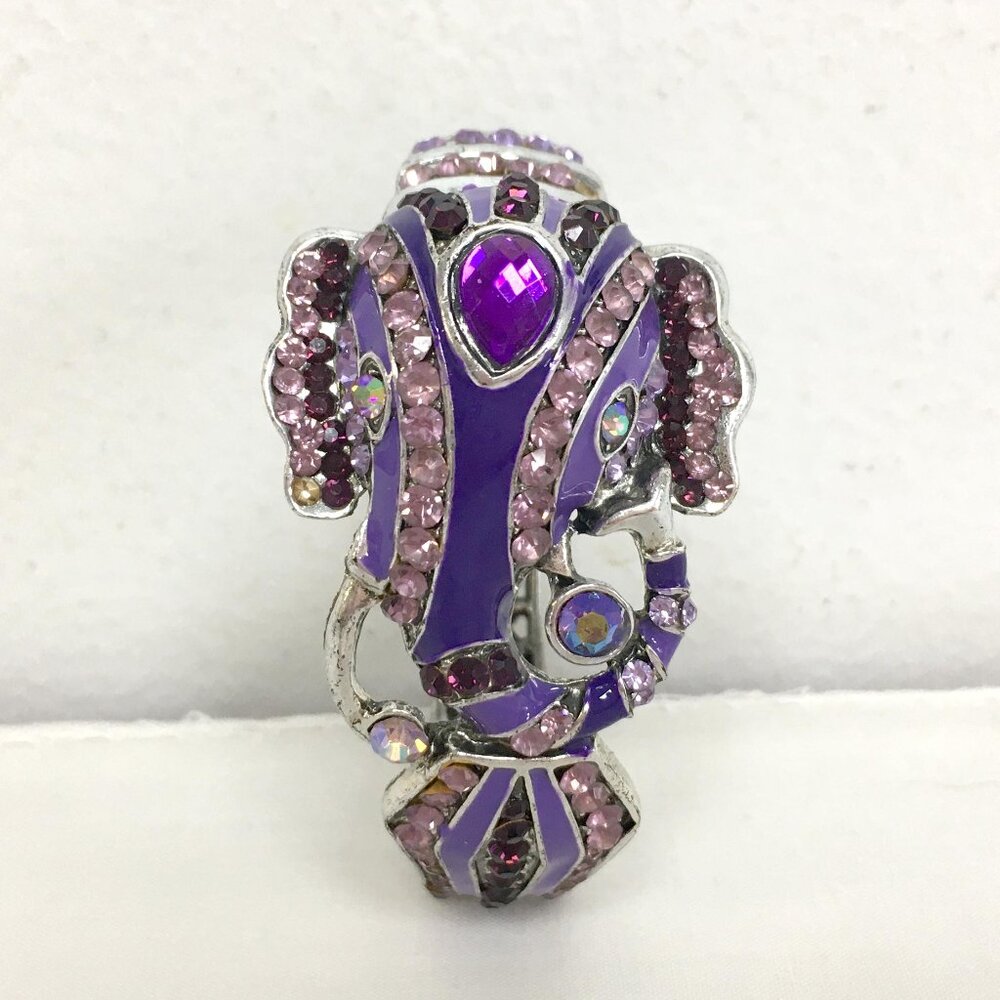 Purple & Pink Crystal/Rhinestone Elephant Clamper Bracelet